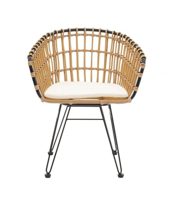 Πολυθρόνα Naoki pakoworld μαύρο μέταλλο-pe φυσικό