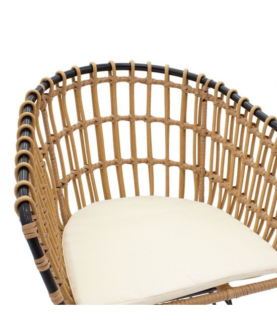 Πολυθρόνα Naoki pakoworld μαύρο μέταλλο-pe φυσικό