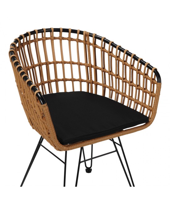 Πολυθρόνα Naoki pakoworld μαύρο μέταλλο-pe φυσικό