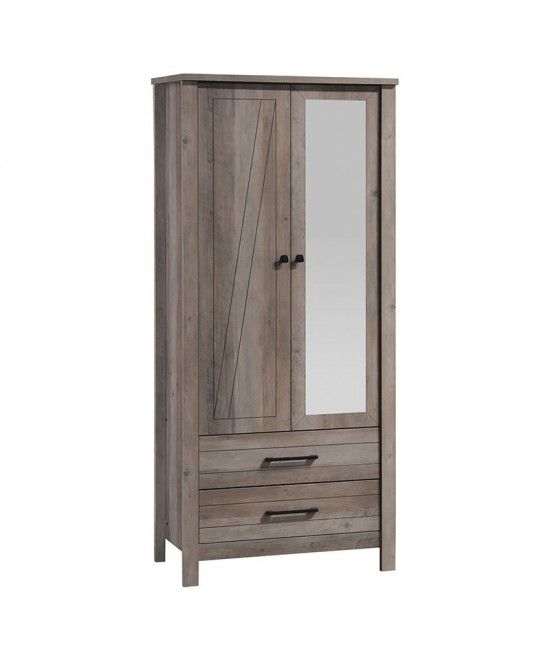 Ντουλάπα ρούχων Tara pakoworld δίφυλλη καθρέπτης rustic oak 84.5x52x193εκ