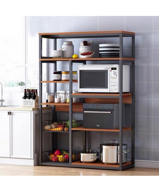 Ραφιέρα επιδαπέδια Leena pakoworld μέταλλο καρυδί-μαύρο 80x30x142εκ