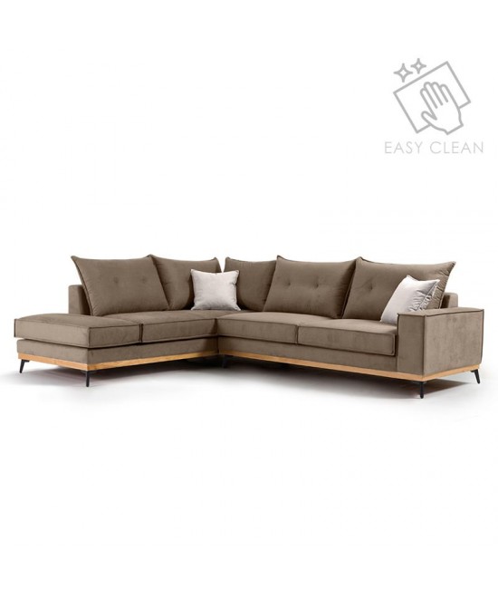 Γωνιακός καναπές δεξιά γωνία Luxury II pakoworld ύφασμα mocha-cream 290x235x95εκ Γωνιακός καναπές δεξιά γωνία Luxury II pakoworld ύφασμα mocha-cream 290x235x95εκ