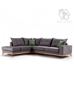 Γωνιακός καναπές δεξιά γωνία Luxury II pakoworld ύφασμα ανθρακί-κυπαρισσί 290x235x95εκ