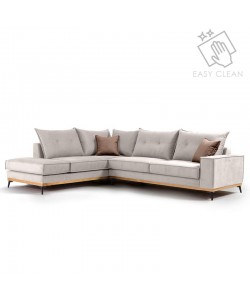Γωνιακός καναπές δεξιά γωνία Luxury II pakoworld ύφασμα cream-mocha 290x235x95εκ