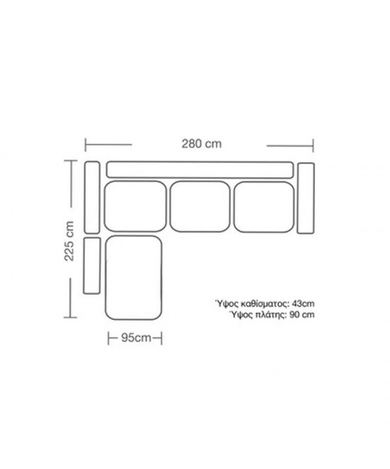 Γωνιακός καναπές δεξιά γωνία Boston pakoworld ύφασμα elephant-ciel 280x225x90εκ