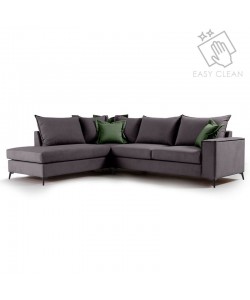 Γωνιακός καναπές δεξιά γωνία Romantic pakoworld ύφασμα ανθρακί-κυπαρισσί 290x235x95εκ
