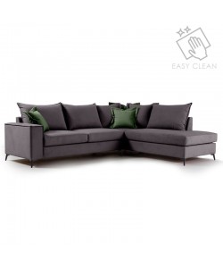 Γωνιακός καναπές αριστερή γωνία Romantic pakoworld ύφασμα ανθρακί-κυπαρισσί 290x235x95εκ