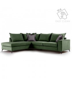 Γωνιακός καναπές δεξιά γωνία Romantic pakoworld ύφασμα κυπαρισσί-ανθρακί 290x235x95εκ