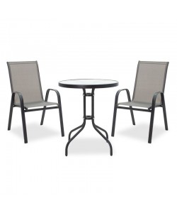 Τραπεζαρία κήπου Calan-Watson σετ 3τεμ pakoworld μέταλλο μαύρο-textilene γκρι
