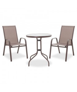 Τραπεζαρία Watson-Calan σετ 3τεμ pakoworld μέταλλο-textilene καφέ Φ60x70εκ