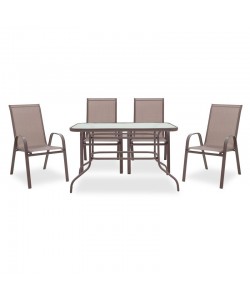 Τραπεζαρία Valor-Calan σετ 5τεμ pakoworld μέταλλο-textilene καφέ
