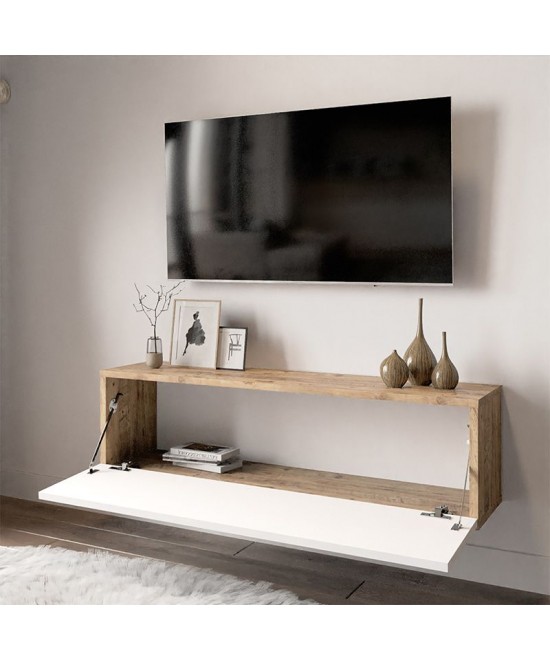 Έπιπλο τηλεόρασης επιτοίχιο Serit pakoworld λευκό-oak 100x31,5x29,5εκ