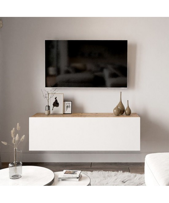 Έπιπλο τηλεόρασης επιτοίχιο Serit pakoworld λευκό-oak 100x31,5x29,5εκ