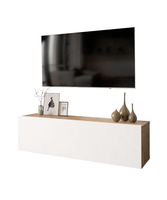 Έπιπλο τηλεόρασης επιτοίχιο Serit pakoworld λευκό-oak 100x31,5x29,5εκ