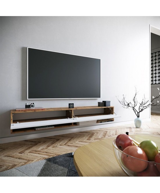 Έπιπλο τηλεόρασης επιτοίχιο Handra pakoworld λευκό-oak 180x31,5x29,5εκ