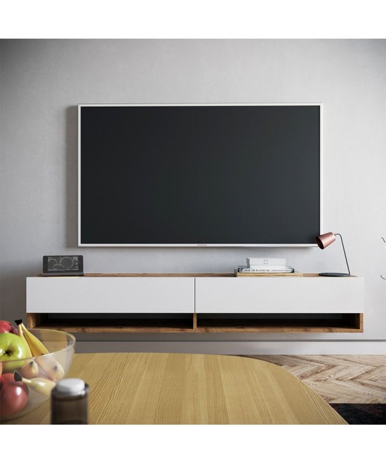 Έπιπλο τηλεόρασης επιτοίχιο Handra pakoworld λευκό-oak 180x31,5x29,5εκ