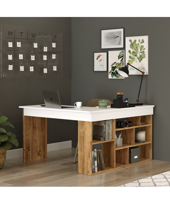 Γραφείο γωνιακό Rosaline pakoworld λευκό-oak 120x129x72εκ