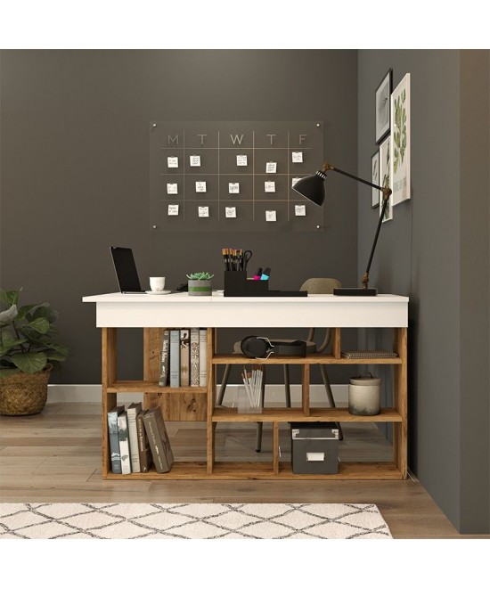 Γραφείο γωνιακό Rosaline pakoworld λευκό-oak 120x129x72εκ
