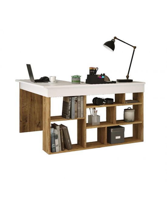 Γραφείο γωνιακό Rosaline pakoworld λευκό-oak 120x129x72εκ