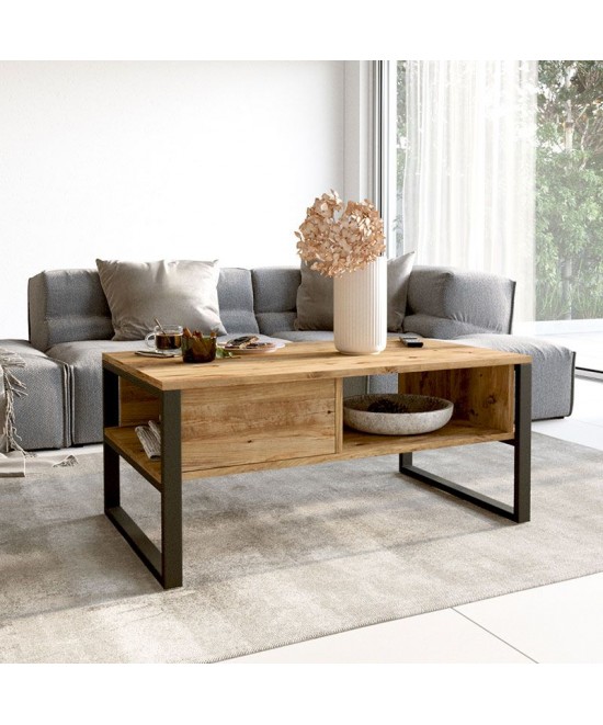 Τραπέζι σαλονιού Honora pakoworld oak-μαύρο 100x60x44,5εκ Τραπέζι σαλονιού Honora pakoworld oak-μαύρο 100x60x44,5εκ