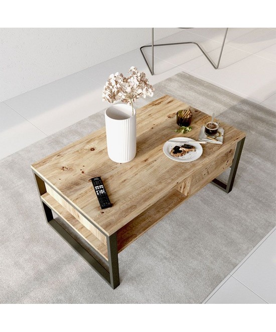 Τραπέζι σαλονιού Honora pakoworld oak-μαύρο 100x60x44,5εκ Τραπέζι σαλονιού Honora pakoworld oak-μαύρο 100x60x44,5εκ