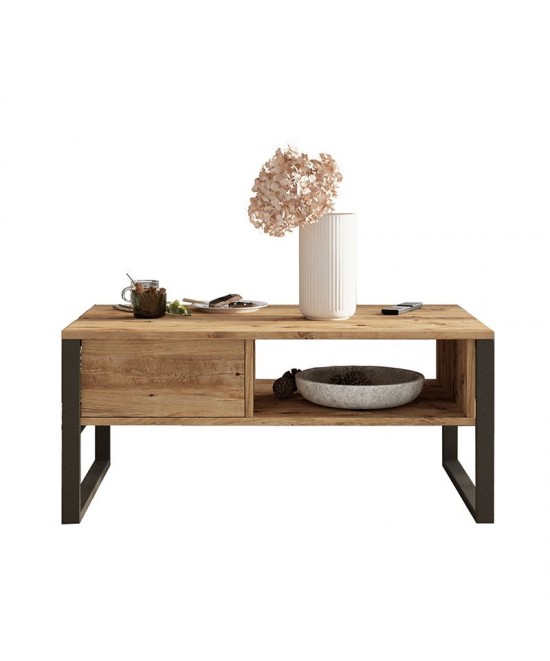 Τραπέζι σαλονιού Honora pakoworld oak-μαύρο 100x60x44,5εκ Τραπέζι σαλονιού Honora pakoworld oak-μαύρο 100x60x44,5εκ