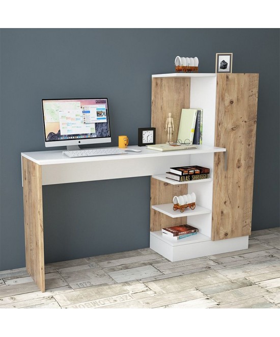 Γραφείο-ραφιέρα Kary pakoworld λευκό-oak 152,5x40x120εκ Γραφείο-ραφιέρα Kary pakoworld λευκό-oak 152,5x40x120εκ