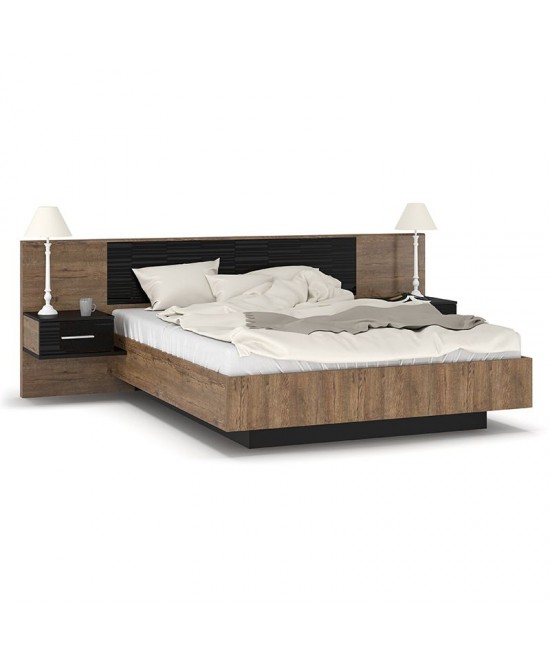 Κρεβάτι διπλό Romilly pakoworld μαύρο gloss-καρυδί 160x200εκ