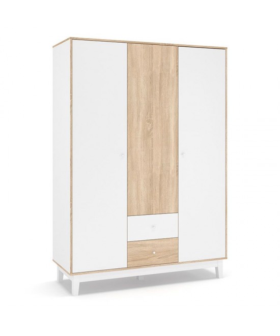 Ντουλάπα Awell pakoworld τρίφυλλη sonoma-λευκό 153.5x54.5x216εκ