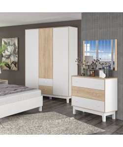 Συρταριέρα Awell pakoworld 3ων συρταριών sonoma-λευκό 90x44x88,5εκ