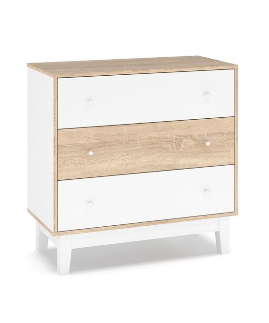 Συρταριέρα Awell pakoworld 3ων συρταριών sonoma-λευκό 90x44x88,5εκ