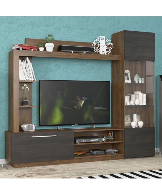 Σύνθετο σαλονιού June pakoworld καρυδί-wenge 204x35x177εκ