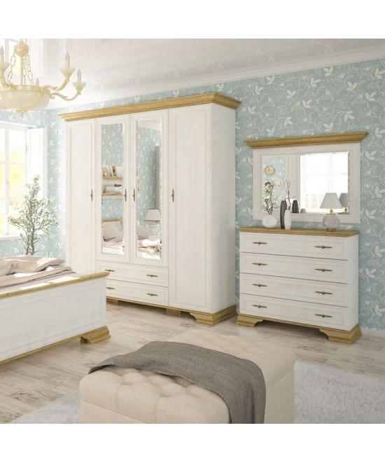 Συρταριέρα Jaden pakoworld 4ων συρταριών golden oak-λευκό antique 93,5x39x88,5εκ