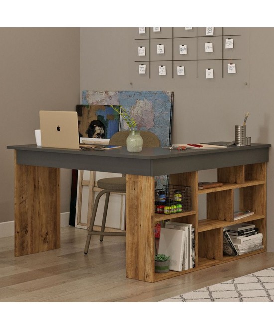 Γραφείο γωνιακό Rosaline pakoworld ανθρακί-oak 120x129x72εκ