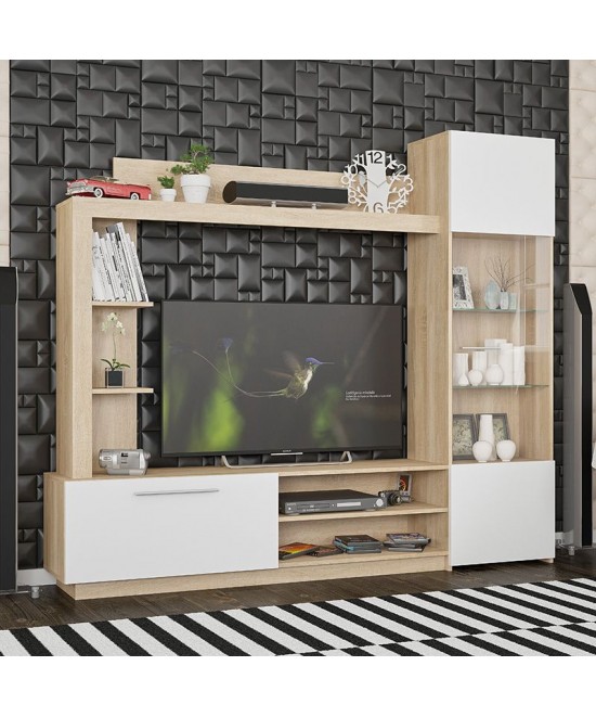 Σύνθετο σαλονιού June pakoworld sonoma-λευκό 204x35x177εκ