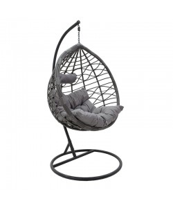 Κούνια Hudson pakoworld κρεμαστή μέταλλο-pp-μαξιλάρι γκρι 109x119x195εκ