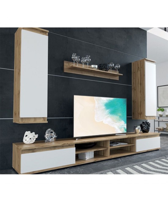 Σύνθετο σαλονιού Sandro pakoworld καρυδί-λευκό 175x37x160εκ