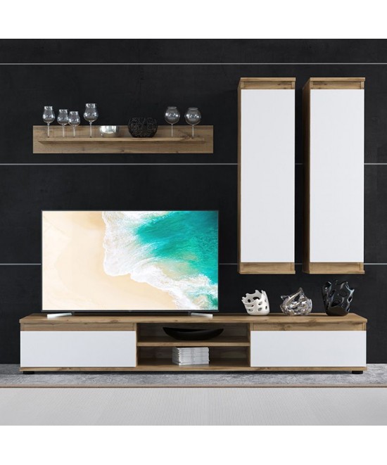 Σύνθετο σαλονιού Sandro pakoworld καρυδί-λευκό 175x37x160εκ