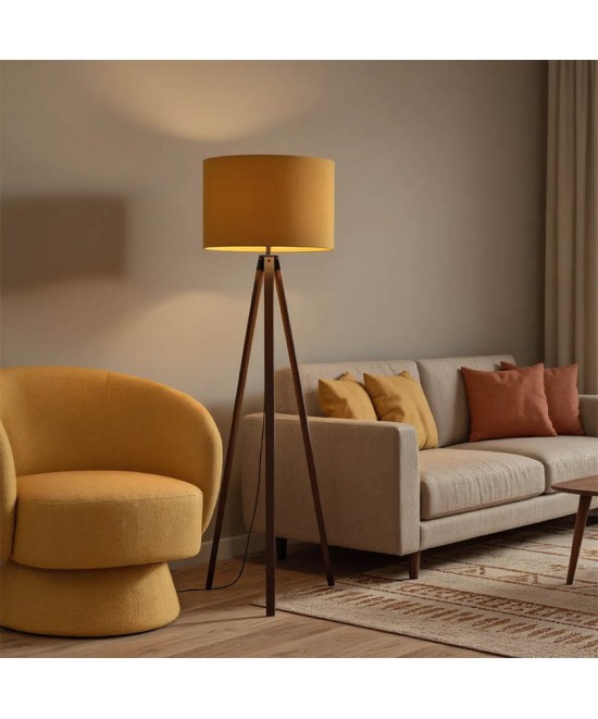 Φωτιστικό δαπέδου PWL-1059 pakoworld Ε27 καρυδί-κίτρινο Φ38x140εκ