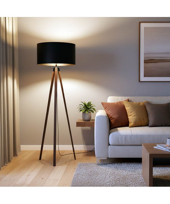 Φωτιστικό δαπέδου PWL-1059 pakoworld Ε27 καρυδί-μαύρο Φ38x140εκ