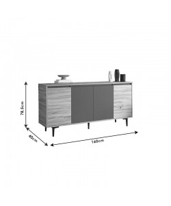Μπουφές Augusta pakoworld oak-ανθρακί 160x40x78.5εκ