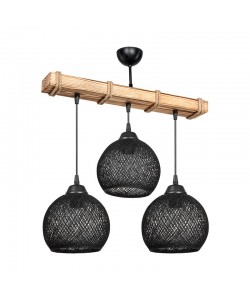 Φωτιστικό οροφής τρίφωτο Fiona pakoworld Ε27 μαύρο-φυσικό 50x20x63εκ