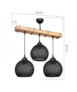 Φωτιστικό οροφής τρίφωτο Fiona pakoworld Ε27 μαύρο-φυσικό 50x20x63εκ