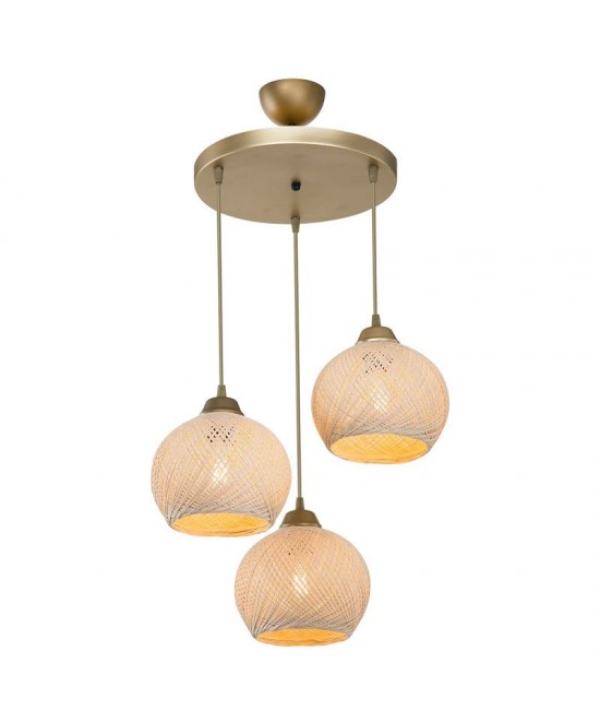 Φωτιστικό οροφής τρίφωτο PWL-1121 pakoworld Ε27 κρεμ-χρυσό Φ40x75εκ