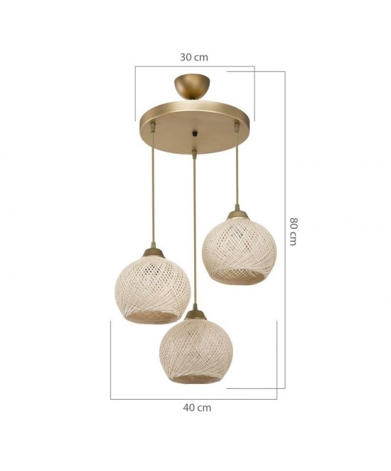 Φωτιστικό οροφής τρίφωτο PWL-1121 pakoworld Ε27 κρεμ-χρυσό Φ40x75εκ