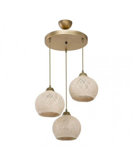 Φωτιστικό οροφής τρίφωτο PWL-1121 pakoworld Ε27 κρεμ-χρυσό Φ40x75εκ