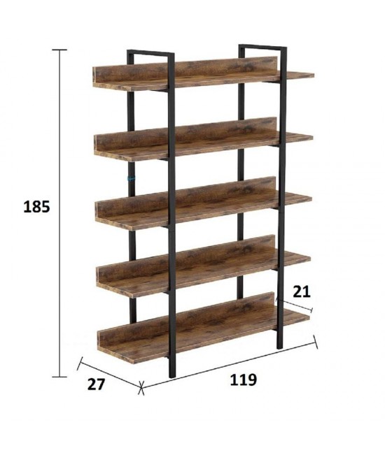 Βιβλιοθήκη Almond pakoworld καρυδί-μαύρο 119x27x185εκ