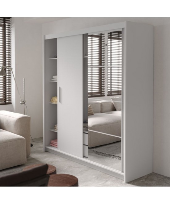 Ντουλάπα ρούχων Elodie pakoworld τρίφυλλη καθρέπτης συρόμενη λευκό 200x61x216εκ
