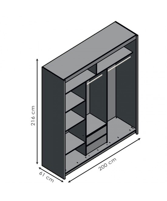 Ντουλάπα ρούχων Elodie pakoworld τρίφυλλη καθρέπτης συρόμενη λευκό 200x61x216εκ