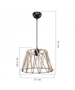 Φωτιστικό οροφής μονόφωτο PWL-1160 pakoworld E27 μαύρο-σχοινί 31x23.5εκ